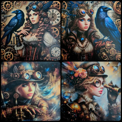 Kunstleder Panele Golden Steampunk Girl Collection 25 x cm