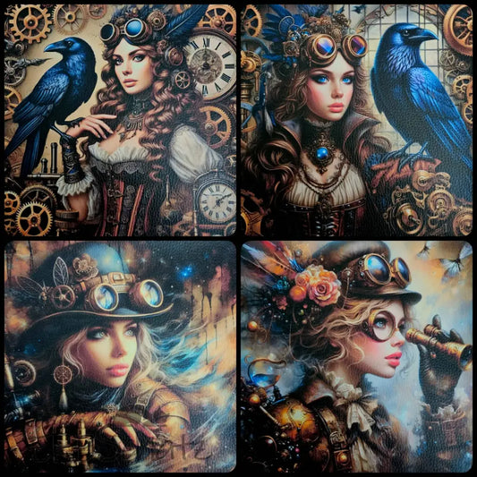 Kunstleder Panele Golden Steampunk Girl Collection 25 x cm