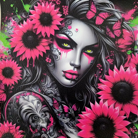 Kunstleder Panele Rocking Sunflower Lady | 30x 30cm