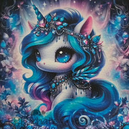 Kunstleder Panele Schmuckeinhorn 15x 15cm - Blau - P15