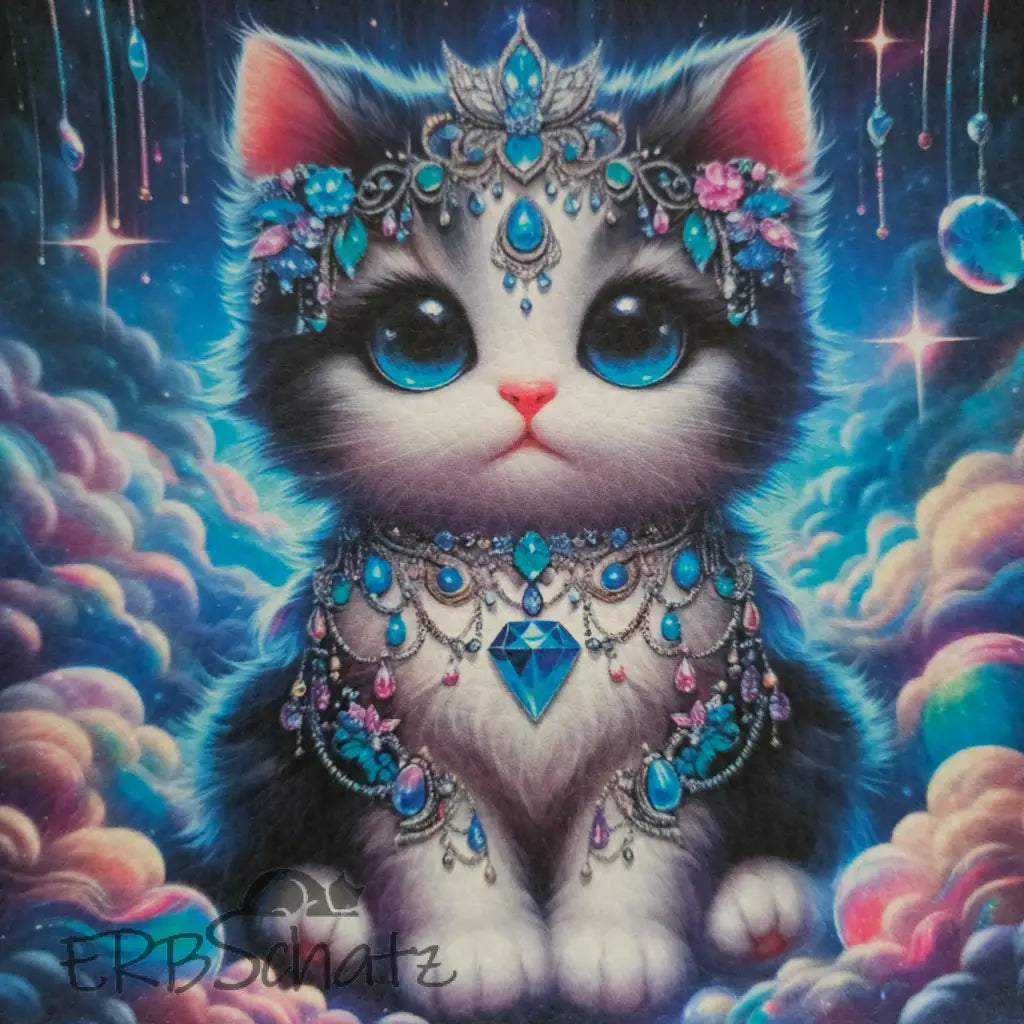 Kunstleder Panele Schmuckkatze 15x 15cm - Blau - P15