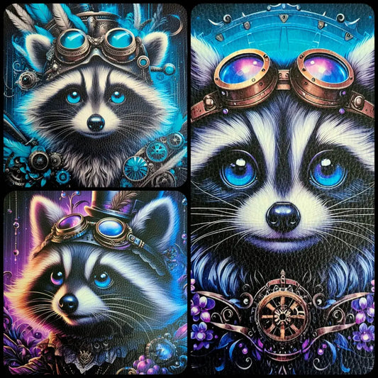 Kunstleder Panele Steampunk Raccoon 25x25 cm P25