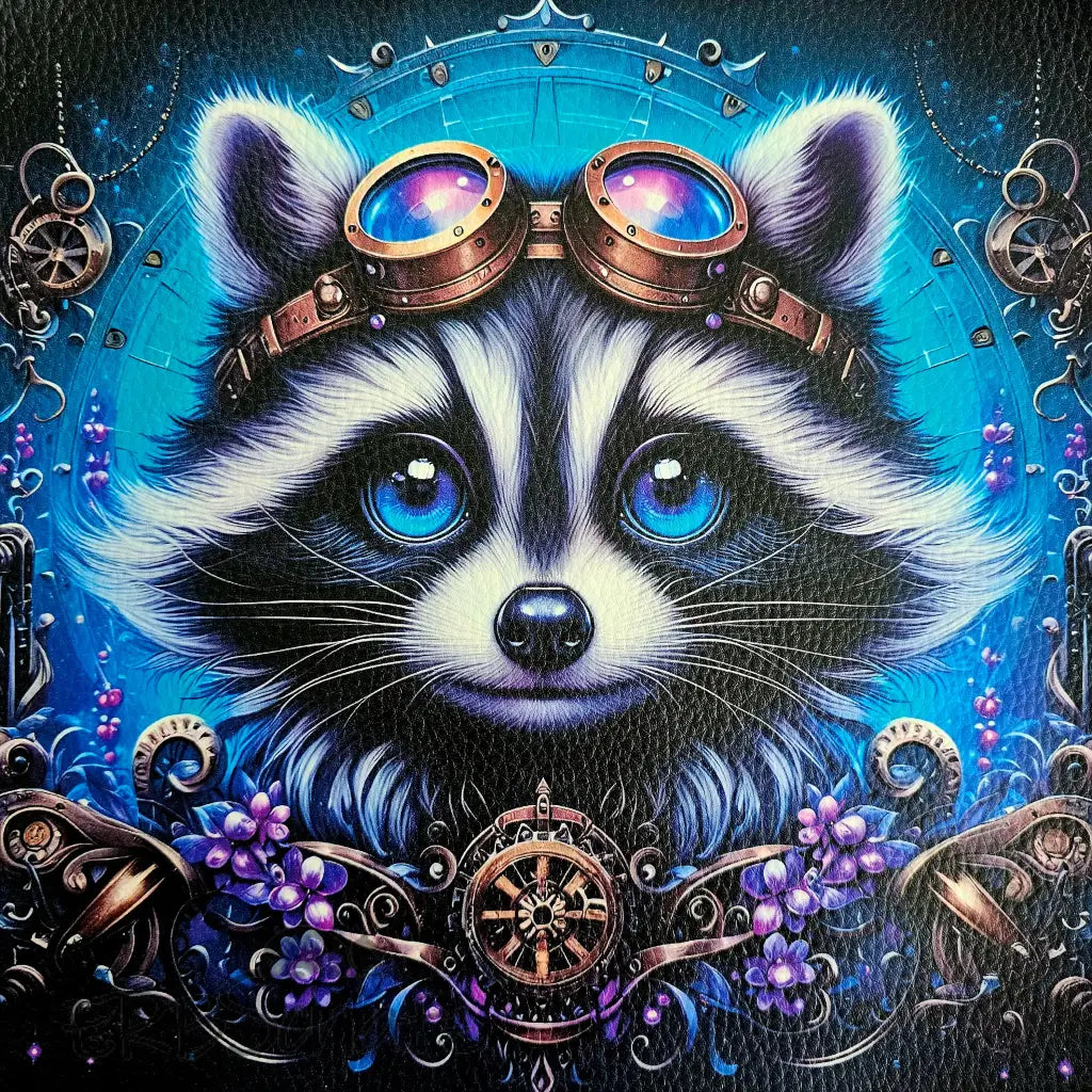 Kunstleder Panele Steampunk Raccoon 25x25 cm - P25