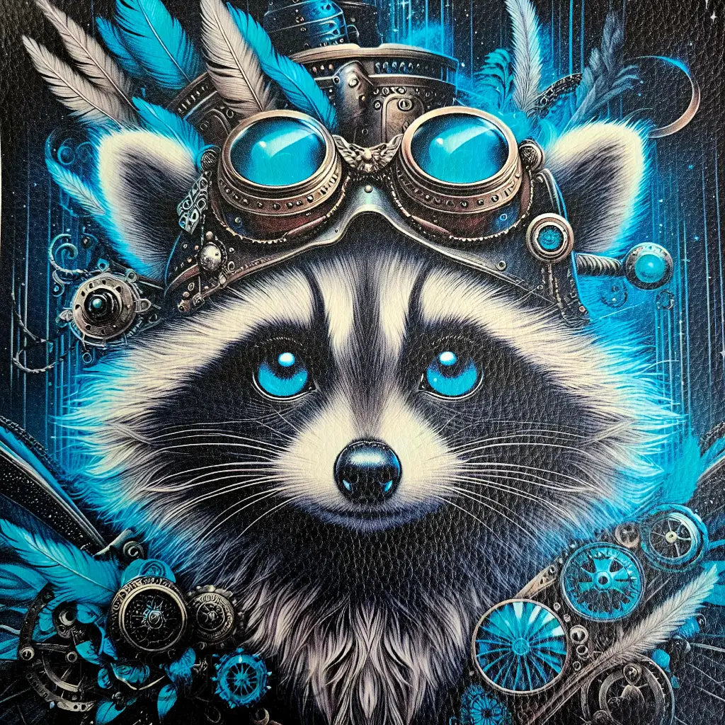 Kunstleder Panele Steampunk Raccoon 25x25 cm - P25