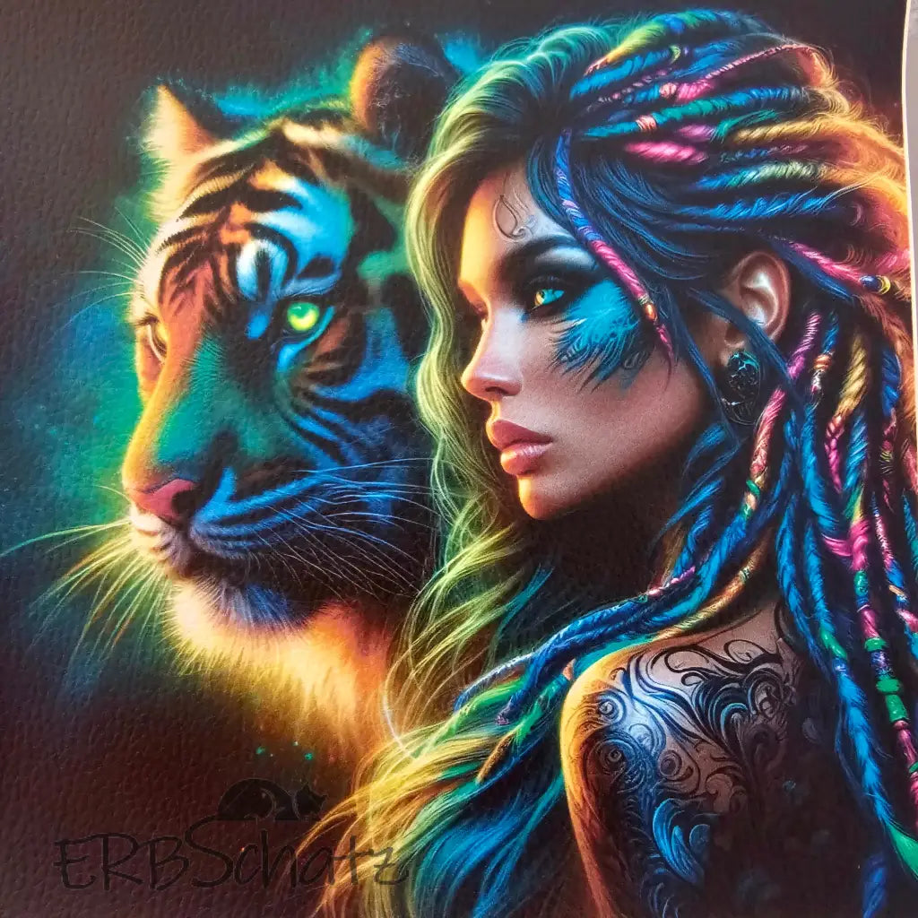 Kunstleder Panele Tiger Woman | 30x 30cm - Turquoise 30