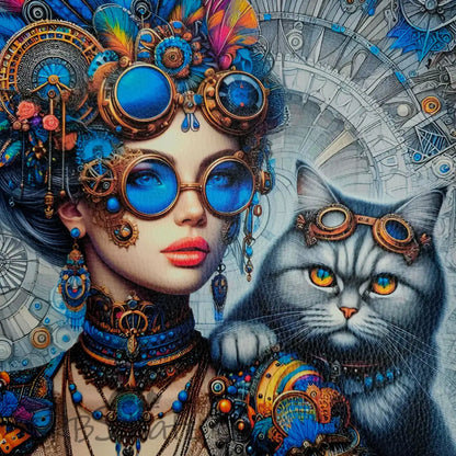 Kunstleder Panele Turquoise Steampunk Girl Collection 25 x