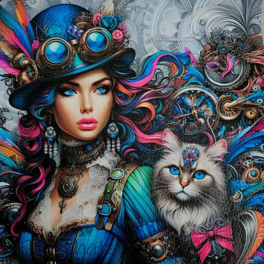 Kunstleder Panele Turquoise Steampunk Girl Collection 25 x