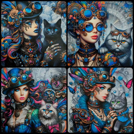 Kunstleder Panele Turquoise Steampunk Girl Collection 25 x
