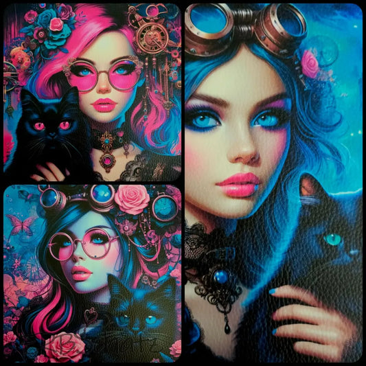 Kunstleder Panele Vibrant Woman & Cats 25x25 cm P25