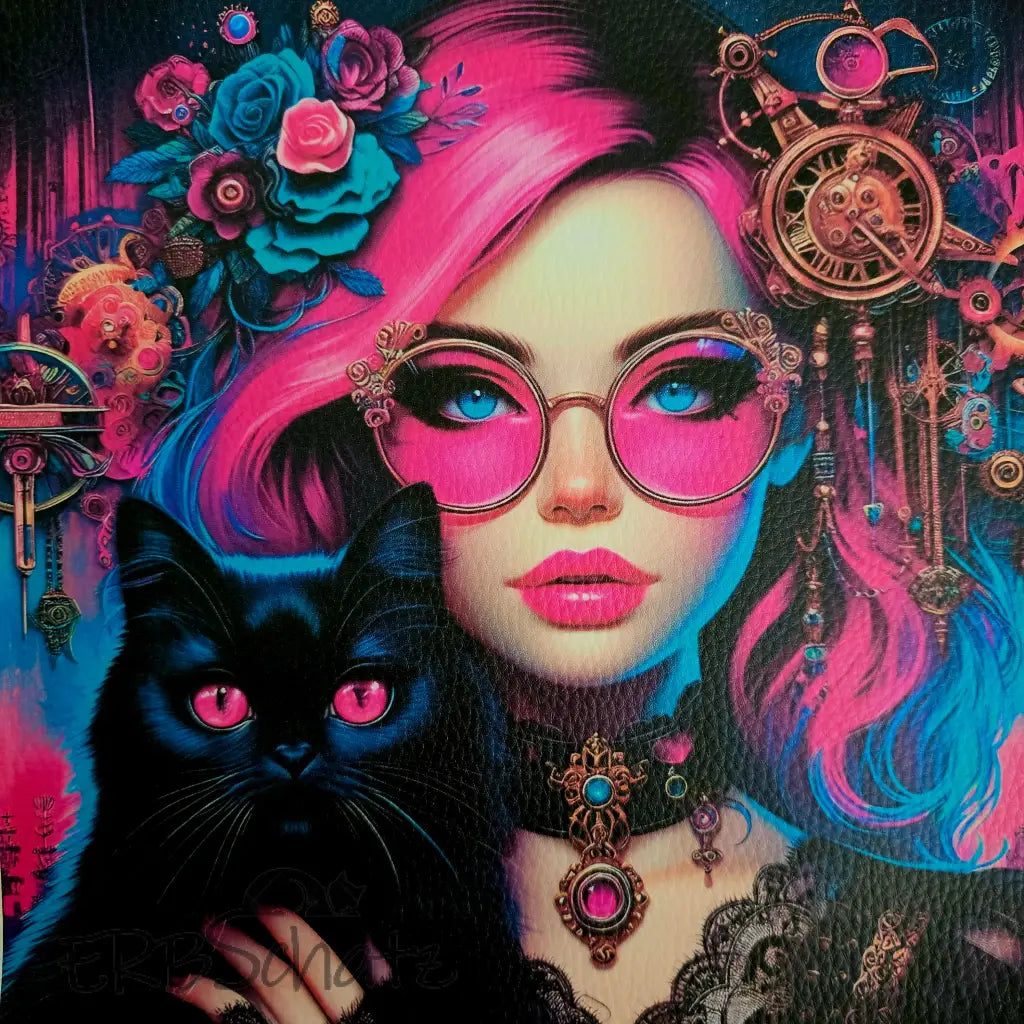 Kunstleder Panele Vibrant Woman & Cats 25x25 cm - P25