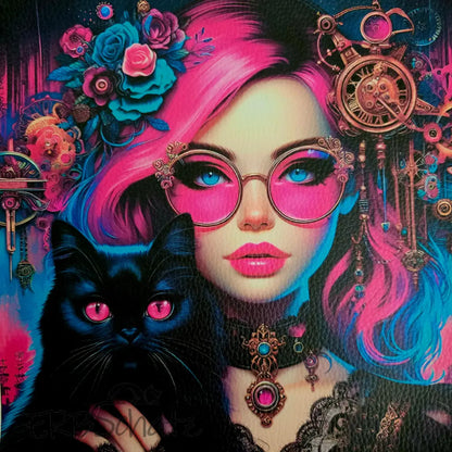 Kunstleder Panele Vibrant Woman & Cats 25x25 cm - P25