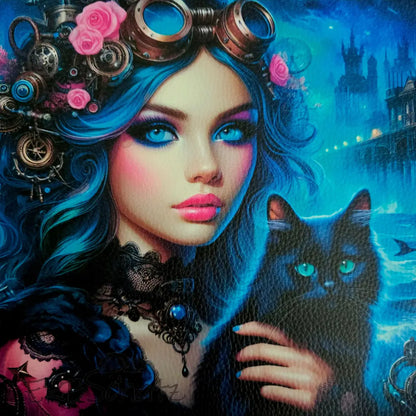 Kunstleder Panele Vibrant Woman & Cats 25x25 cm - P25