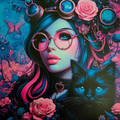 Kunstleder Panele Vibrant Woman & Cats 25x25 cm - P25