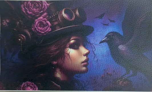 Kunstleder Portemonnaie Panel Steampunk Raven Girl 25x 15cm