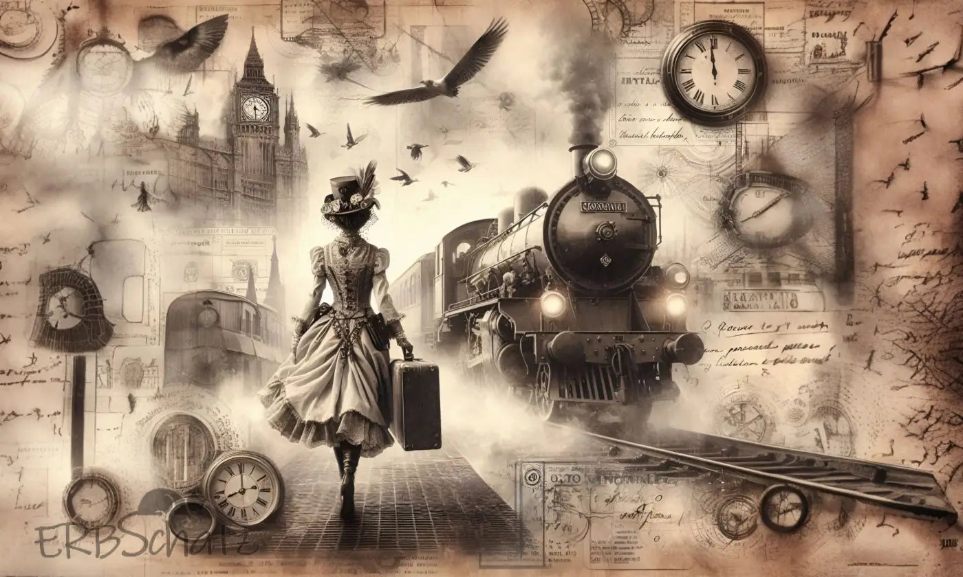 Kunstleder Portemonnaie Panel Vintage Travel Train