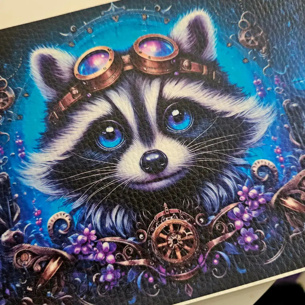 Kunstleder Portemonnaie Panele Steampunk Raccoon 25x15cm