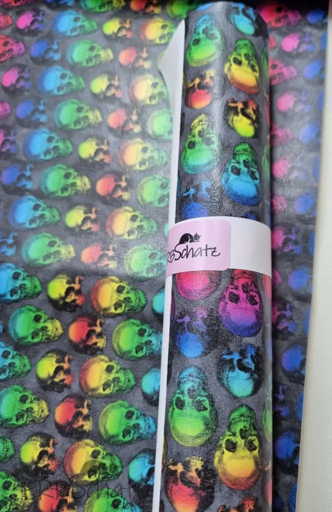 Kunstleder Rainbow Skulls Rollen 50 x 140 cm - KL50