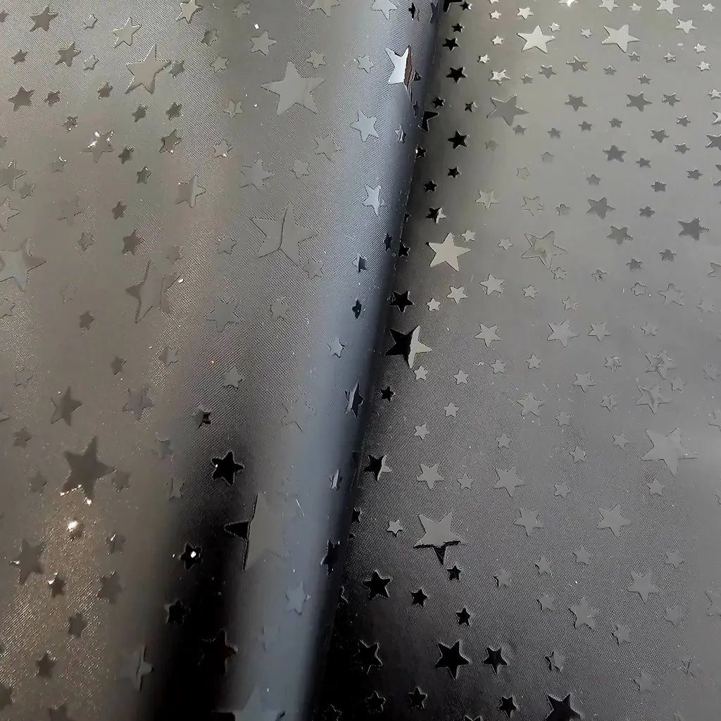 Kunstleder Satin Stars Black | Rollen 30 x 135 cm