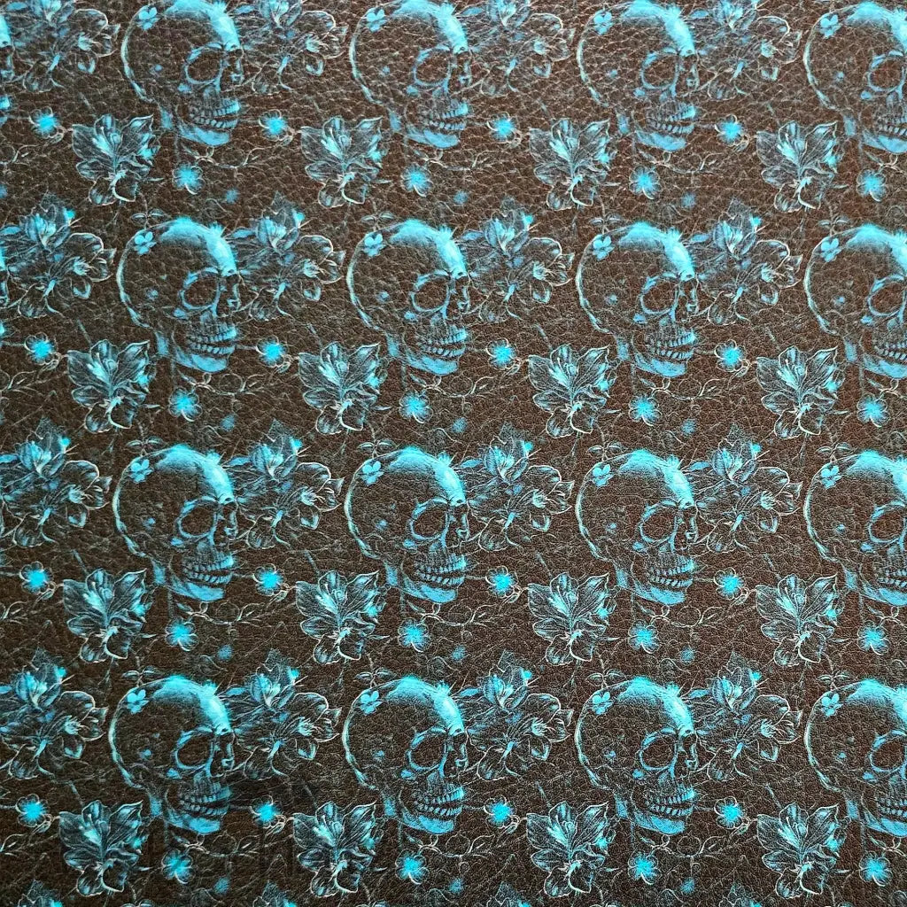 Kunstleder Teal Skulls 50 x 140 cm - KL50