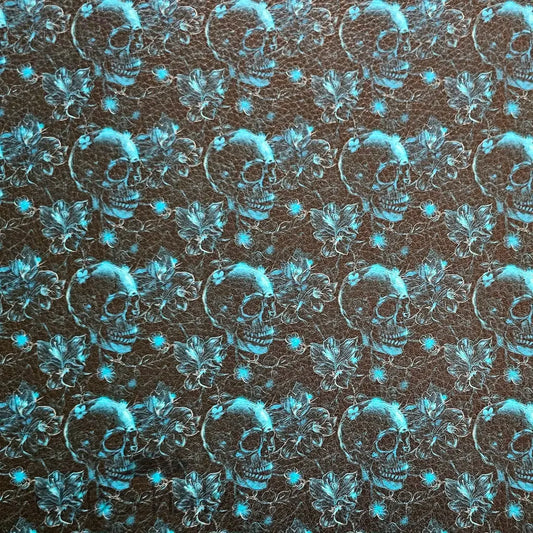 Kunstleder Teal Skulls 50 x 140 cm - KL50