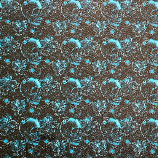 Kunstleder Teal Skulls 50 x 140 cm - Teal Skulls - KL50