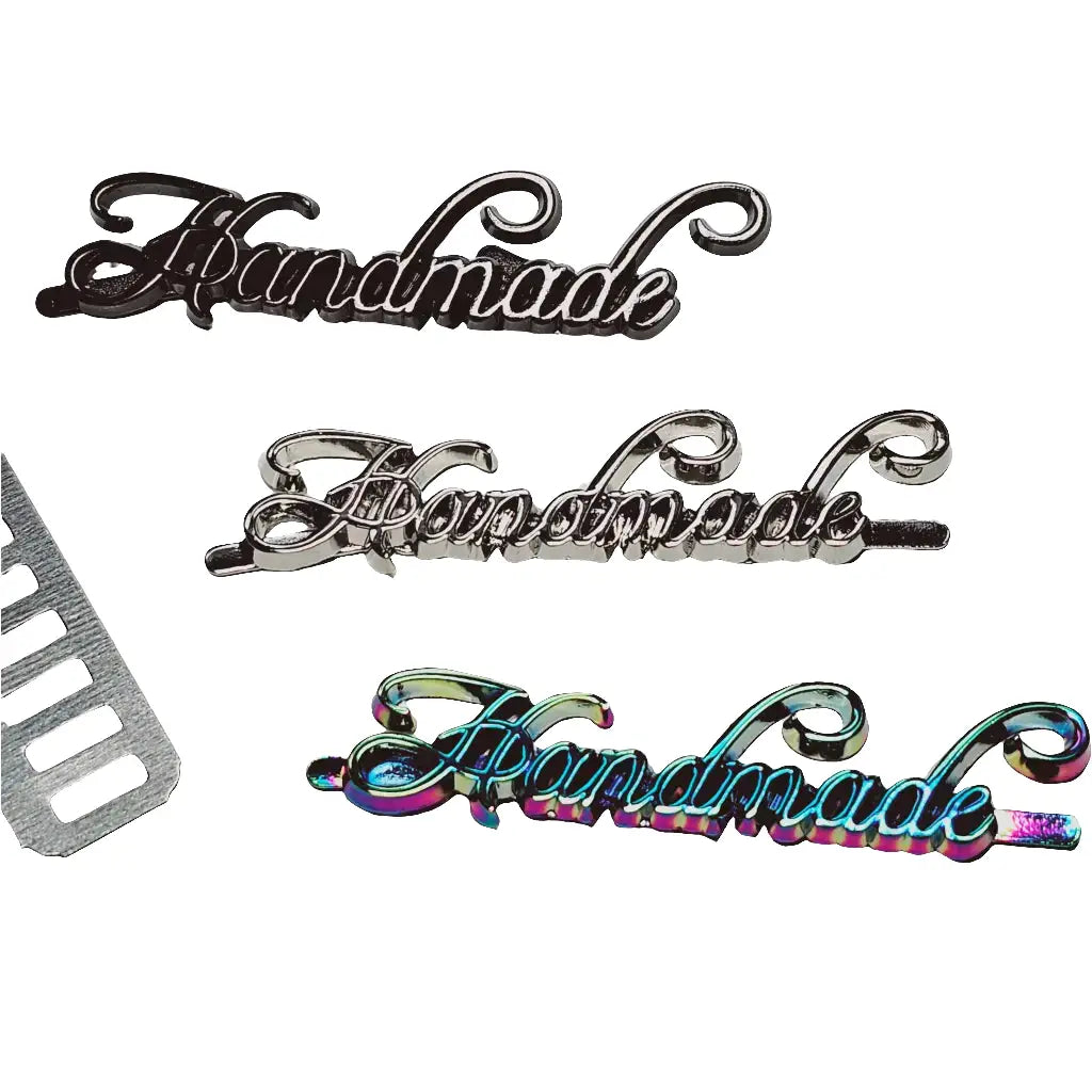Metall Label ’Handmade’ Big Schreibschrift Gun Metal