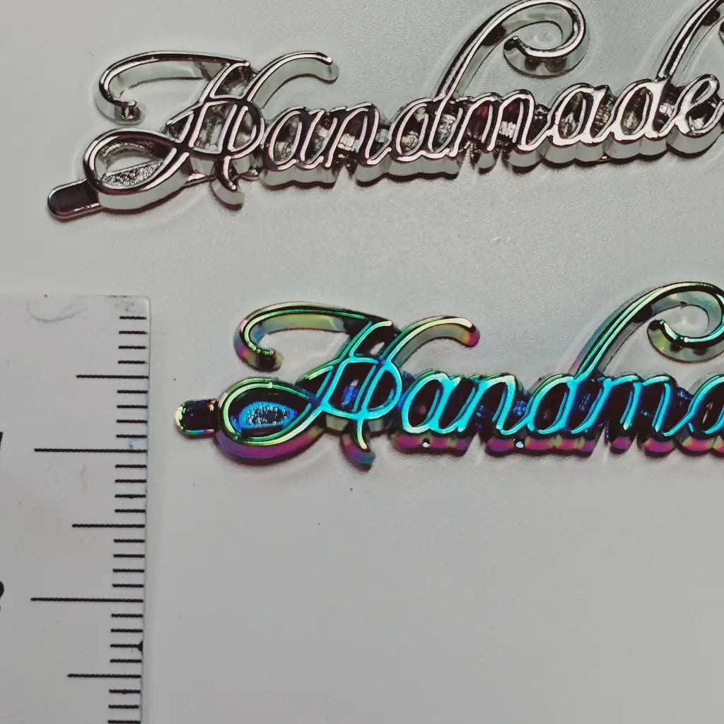 Metall Label ’Handmade’ Big Schreibschrift Gun Metal