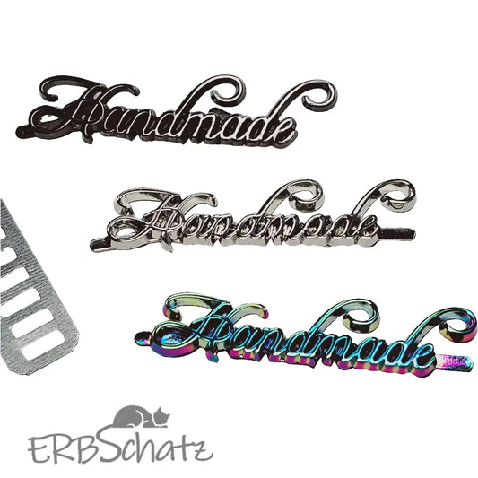 Metall Label ’Handmade’ Big Schreibschrift Gun Metal