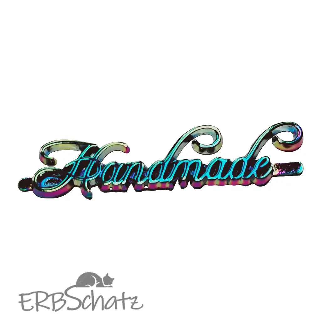 Metall Label ’Handmade’ Big Schreibschrift - Rainbow