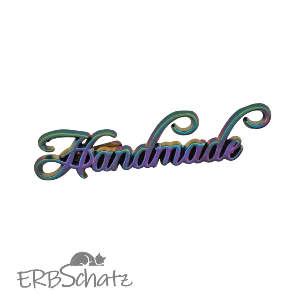 Metall Label ’Handmade’ Big Schreibschrift - Rainbow matt