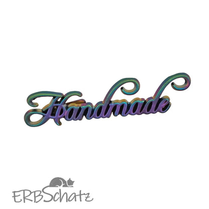Metall Label ’Handmade’ Big Schreibschrift - Rainbow matt