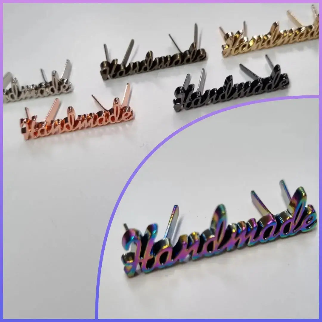 Metall Label ’Handmade’ Schreibschrift Gold