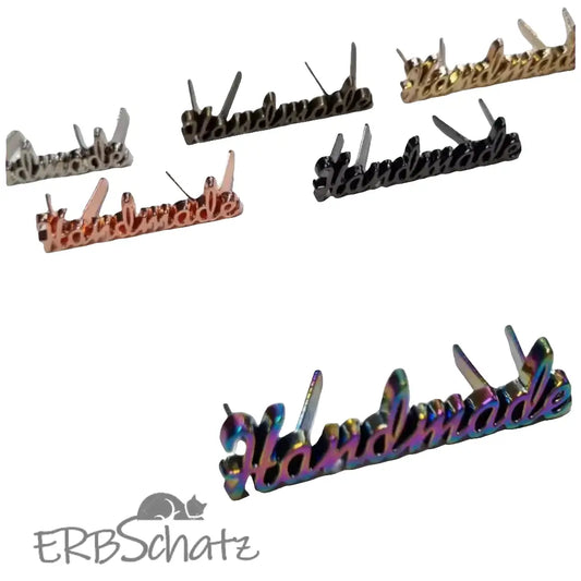 Metall Label ’Handmade’ Schreibschrift Gold