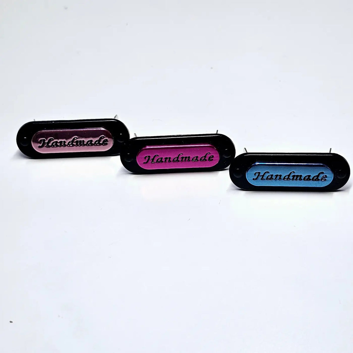 Metall Label ’Handmade’ zweifarbig - Metallic/Black Blau