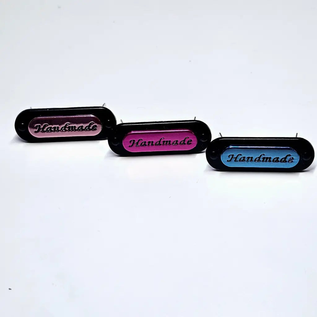 Metall Label ’Handmade’ zweifarbig - Metallic/Black Blau
