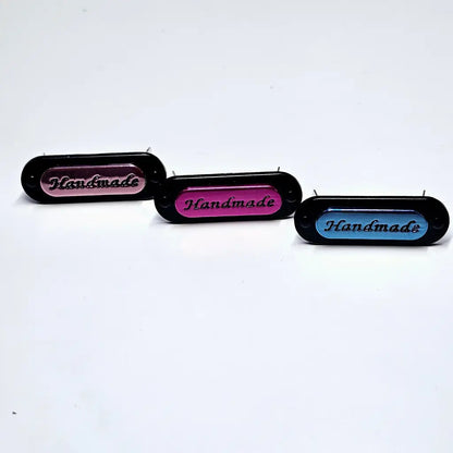 Metall Label ’Handmade’ zweifarbig - Metallic/Black Blau