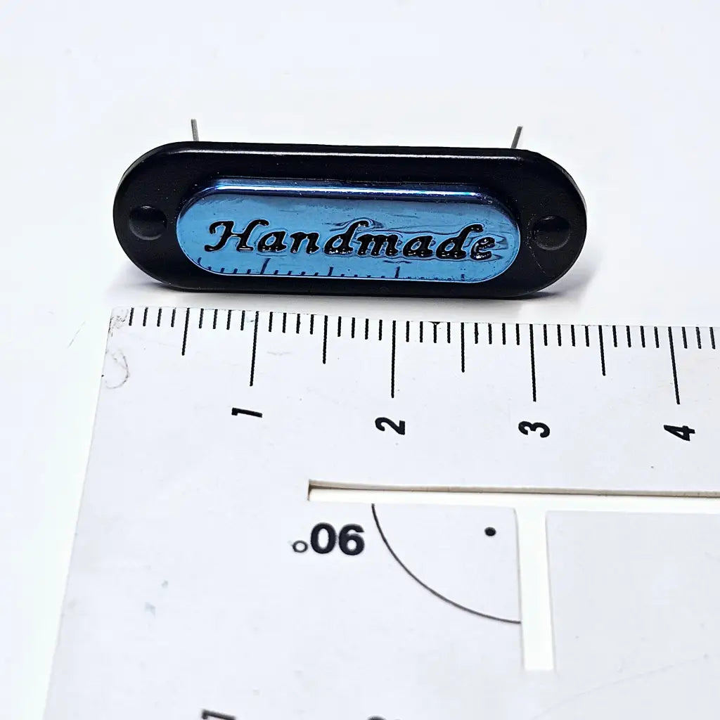 Metall Label ’Handmade’ zweifarbig - Metallic/Black Blau