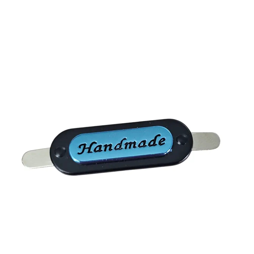 Metall Label ’Handmade’ zweifarbig - Metallic/Black Blau