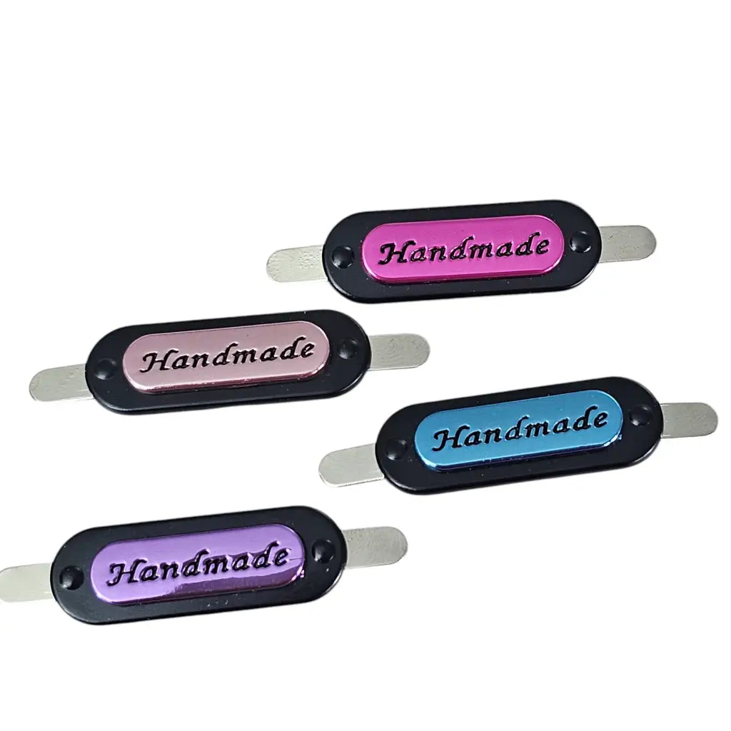 Metall Label ’Handmade’ zweifarbig - Metallic/Black Blau