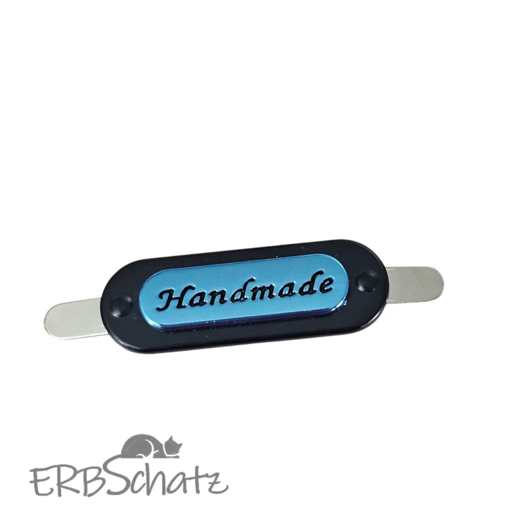 Metall Label ’Handmade’ zweifarbig - Metallic/Black - Blau