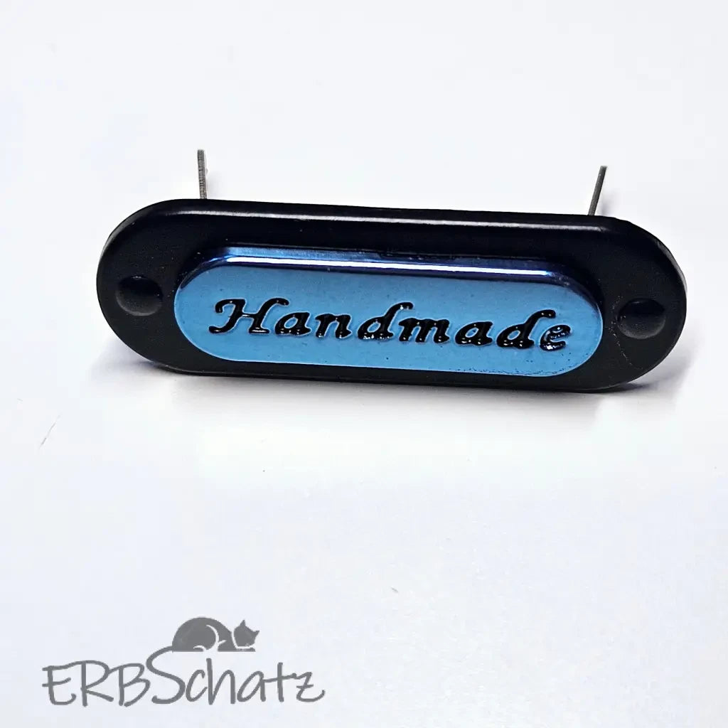 Metall Label ’Handmade’ zweifarbig - Metallic/Black - Blau