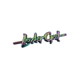 Metall Label ’LeiderGeil’ Schreibschrift Rainbow