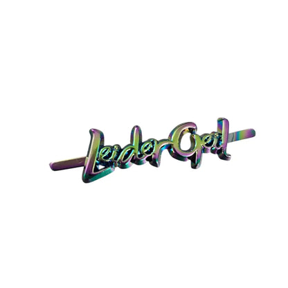 Metall Label ’LeiderGeil’ Schreibschrift Rainbow