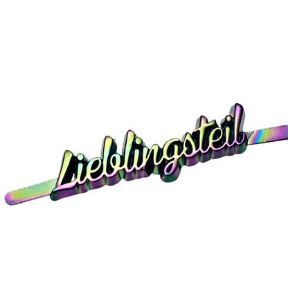 Metall Label ’Lieblingsteil’ Schreibschrift Rainbow