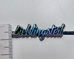 Metall Label ’Lieblingsteil’ Schreibschrift Rainbow