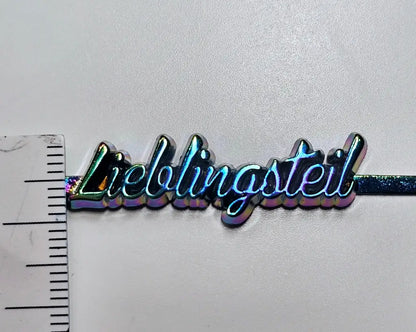 Metall Label ’Lieblingsteil’ Schreibschrift Rainbow