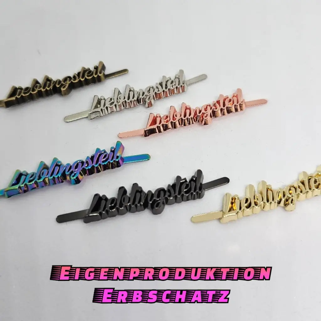 Metall Label ’Lieblingsteil’ Schreibschrift Rainbow