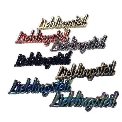 Metall Label ’Lieblingsteil’ Schreibschrift Rainbow