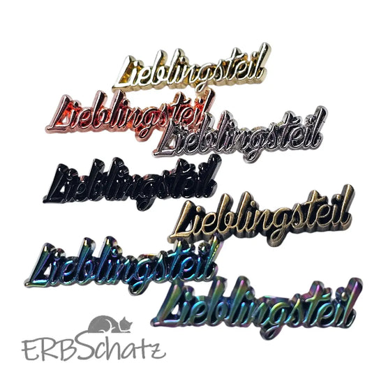 Metall Label ’Lieblingsteil’ Schreibschrift Rainbow