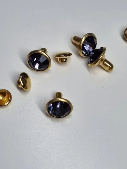 Nieten Gold mit Strassstein Farbauswahl 8x4 mm Lila